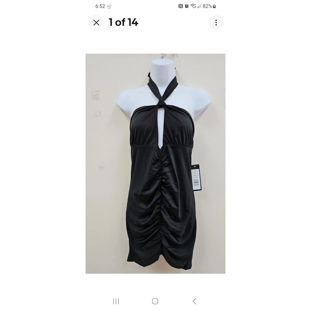 Bebe Mini Halter Sexy Short Black Dress Large Salt 1255 New With Tags‎